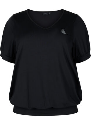 Zizzi Plain workout t-shirt with v-neck, Black, Packshot image number 0