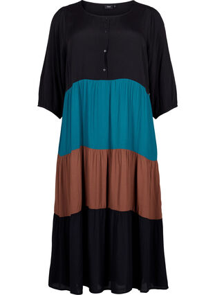 Zizzi Viscose dress with colorblock pattern, Brown Green Block, Packshot image number 0