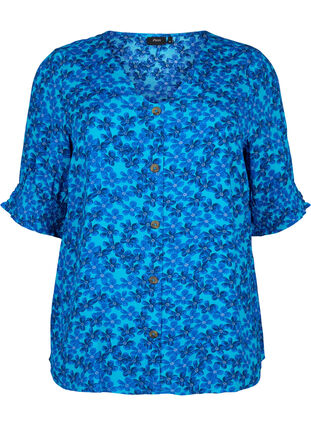 Zizzi Wiskozowa bluzka z guzikami, Blue Small Flower, Packshot image number 0