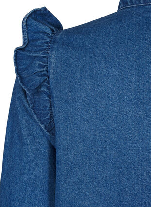 Zizzi Trapezowa jeansowa sukienka z marszczeniami, Blue Denim, Packshot image number 3