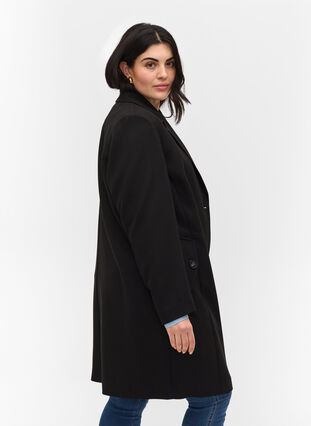 Zizzi Classic coat with button fastening, Black, Model image number 1