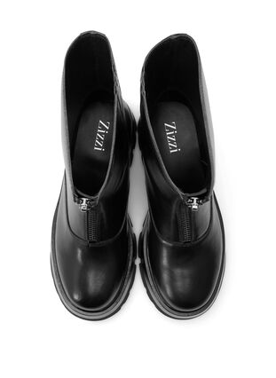 Zizzi Krótkie szerokie buty ze skóry z zamkiem blyskawicznym, Black, Packshot image number 2