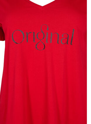 Zizzi Cotton t-shirt with text print and v-neck, Tango Red ORI, Packshot image number 2