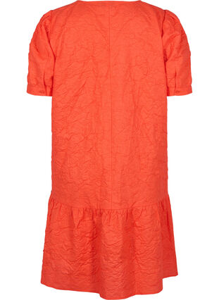 Zizzi Textured dress with short puff sleeves, Mandarin Red, Packshot image number 1