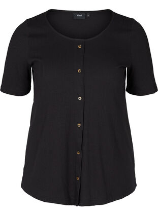 Zizzi Short-sleeved T-shirt with buttons, Black, Packshot image number 0