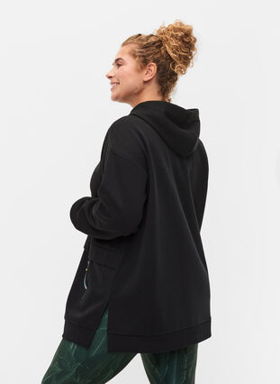 Zizzi Sweatshirt with hood and pockets, Black, Model image number 1