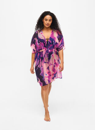 Zizzi Plazowe kimono z nadrukiem, Purple Swirl, Model image number 2