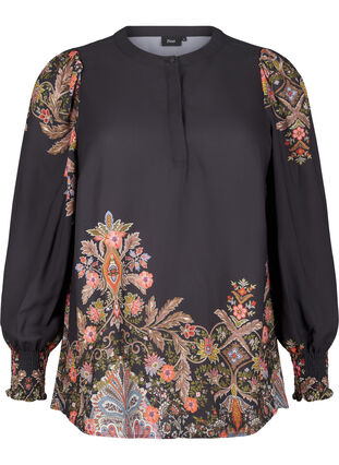 Zizzi Bluzka z nadrukiem paisley, Black Paisley, Packshot image number 0