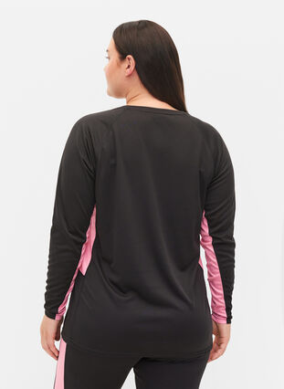 Zizzi Ski undershirt with contrast stripe, Black w. Sea Pink, Model image number 1