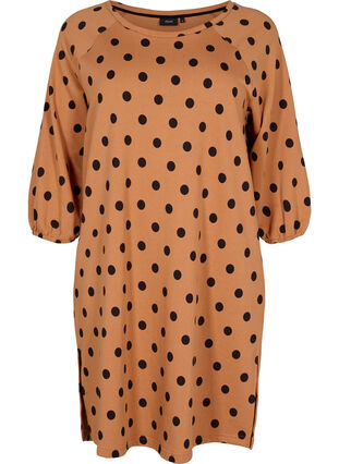 Zizzi Polka dot dress with 3/4 sleeves, Almond Black Dot, Packshot image number 0