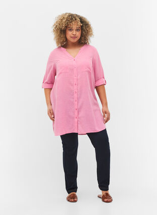 Zizzi Long shirt with 3/4 sleeves and v-neckline, Rosebloom, Model image number 2