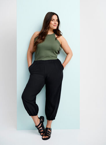 Zizzi Cropped trousers in cotton, Black, Image image number 0