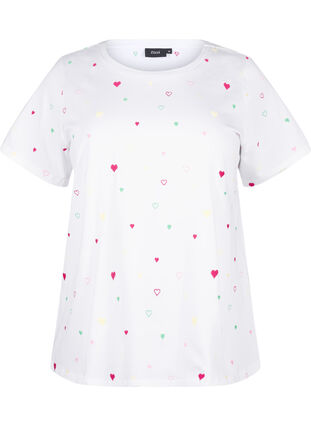 Zizzi T-shirt z bawelny organicznej w cytryny, White Heart Emb., Packshot image number 0