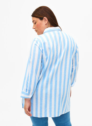 Zizzi Koszula o przedluzonym kroju wykonana z lnu i bawelny, Blue White Stripe, Model image number 1