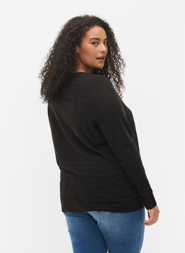 Zizzi Textured knitted top with round neck, Black, Model image number 1