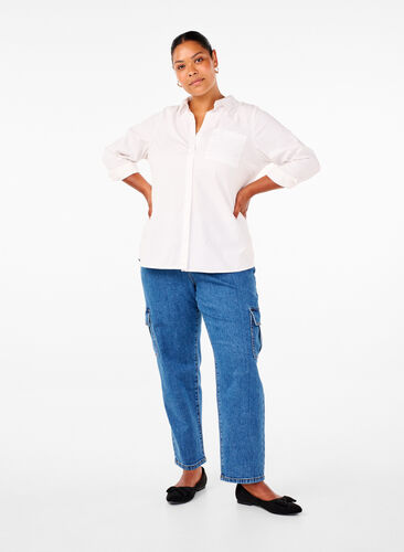 Zizzi Jeansy cargo z wysokim stanem, Blue Denim, Model image number 0