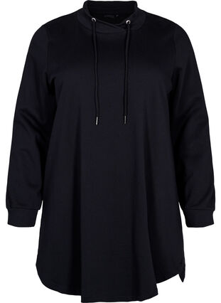 Zizzi Long-sleeved tunic with drawstrings, Black, Packshot image number 0