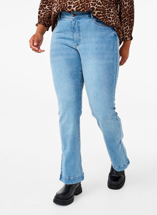 Zizzi Jeansy typu bootcut z rozcieciem, Blue Denim, Model image number 2