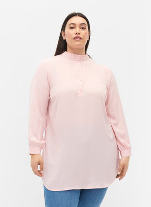 Zizzi Long-sleeved tunica with ruffle collar, Strawberry Cream, Model image number 0