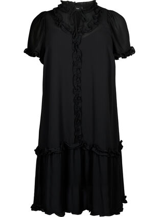 Zizzi Szyfonowa sukienka z wycieciem w ksztalcie litery A i falbanami, Black, Packshot image number 0