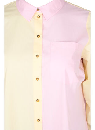 Zizzi Long cotton shirt with color-block, Popcorn/Pink, Packshot image number 2