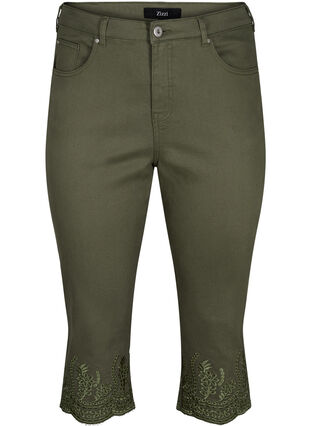 Zizzi Wysokie spodnie 3/4 z haftem angielskim, Dusty Olive, Packshot image number 0