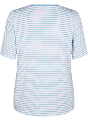 Zizzi T-shirt w paski z lyocellu z okraglym dekoltem, B White Dusk Blue St, Packshot image number 1