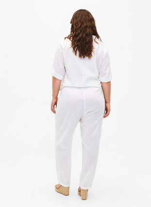 Zizzi Gladkie bawelniane spodnie z lnem, Bright White, Model image number 1