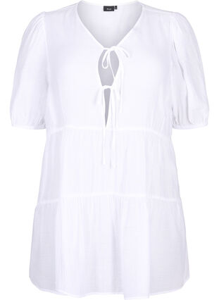 Zizzi Wiskozowa tunika o trapezowym kroju i z ozdobnym sznurowaniem, Bright White, Packshot image number 0