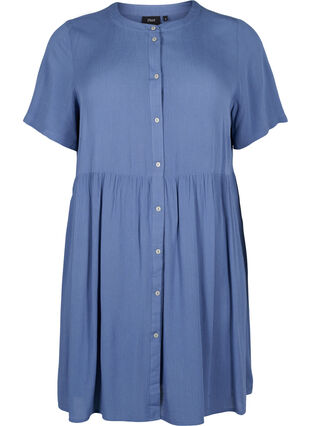 Zizzi Trapezowa sukienka z wiskozy z krótkimi rekawami, Moonlight Blue, Packshot image number 0