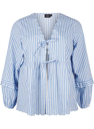 Zizzi Bluzka w paski z odslonietym przodem i ozdobnymi haftami, C. Blue White Stripe, Packshot image number 0
