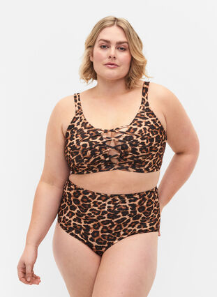 Zizzi Dól od bikini z wysokim stanem i nadrukiem w panterke, Leopard Print, Model image number 0