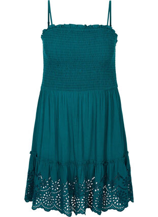 Zizzi Viscose smock beach dress with embroidery anglaise, Deep Teal, Packshot image number 0