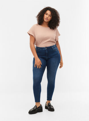 Zizzi Jeansy Amy nad kostke z suwakiem, Dark blue denim, Model image number 0