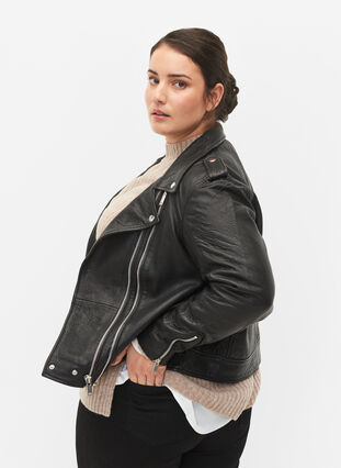 Zizzi Leather jacket with zip, Black, Model image number 0