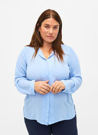 Jednokolorowa koszula z dekoltem w szpic, Serenity, Model