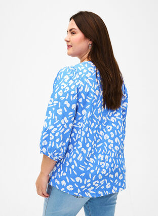 Bawelniana bluzka z rekawem 3/4 i nadrukiem, Marina White AOP, Model image number 1