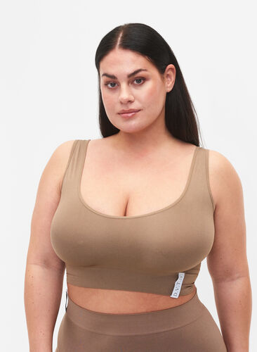 Zizzi Seamless bra with round neckline, Driftwood, Model image number 0