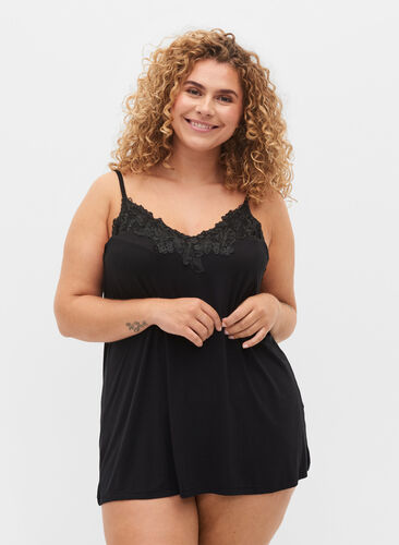 Zizzi Viscose night top with lace, Black, Model image number 0