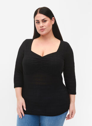 Zizzi Dopasowana bluzka z falbanami, Black, Model image number 0