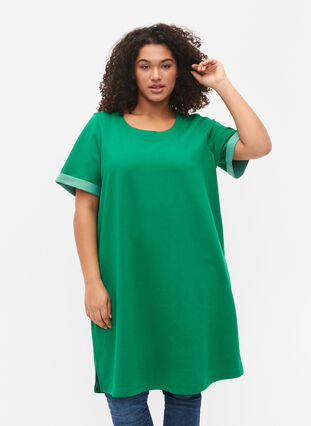 Zizzi Sweater dress with short sleeves and slits, Jolly Green, Model image number 0