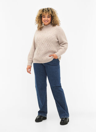 Zizzi Wzorzysty sweter z dzianiny z golfem, Simply Taupe Mel., Model image number 2