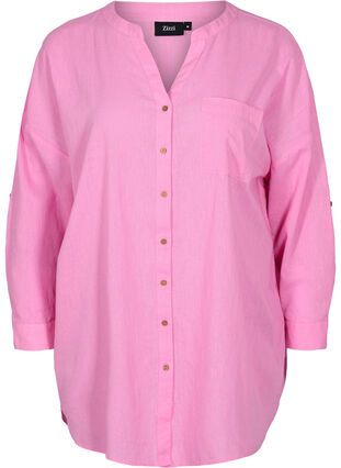 Zizzi Blouse with 3/4-length sleeves and button closure, Begonia Pink, Packshot image number 0