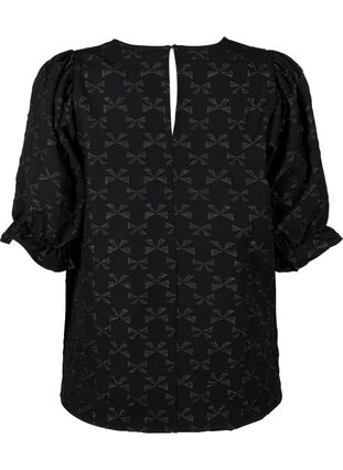 Zizzi Zakardowa bluzka z krótkim rekawem i kokardkami, Black W. Bow, Packshot image number 1