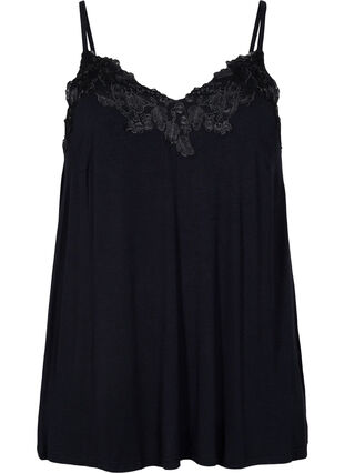 Zizzi Viscose night top with lace, Black, Packshot image number 0