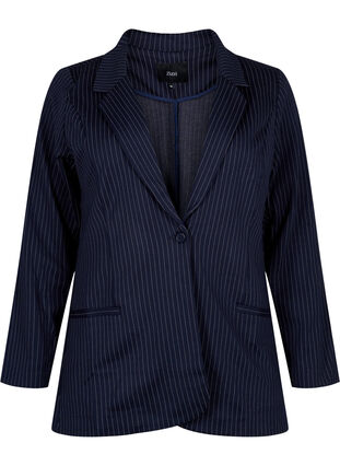 Zizzi Pinstripe blazer with button closure, Navy Stripe, Packshot image number 0