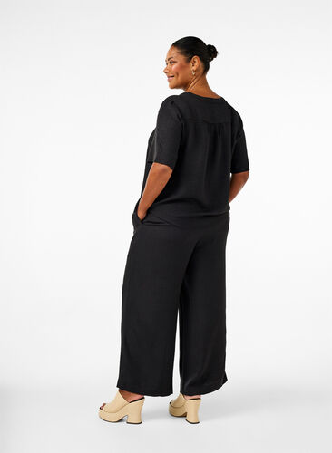 Zizzi Luzne spodnie z gumka w pasie i kieszeniami, Black, Model image number 1