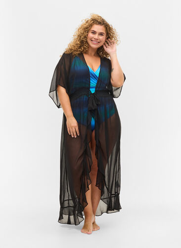 Zizzi Short-sleeved beach kimono, Black, Model image number 0