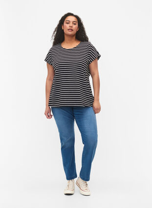 Zizzi Bawelniana koszulka w paski, Black W. Stripe, Model image number 2