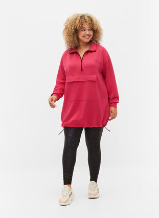 Zizzi Long sweatshirt with pocket and zipper, Jazzy, Model image number 2